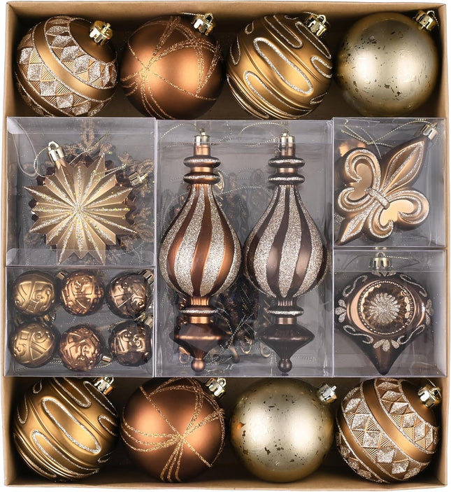 60pcs Autumn Christmas Ornaments, Copper Brown Gold Balls for Tree & Harvest Decor