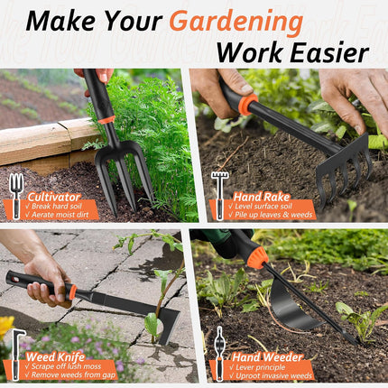 11Pcs Garden Tools Set with Tote Bag, Repotting Mat, Trowel, Rake & Pruner