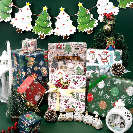 6PCS Christmas Gift Wrap – Folded Flat Holiday Paper for Kids & Adults