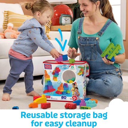 80-Piece Toddler Block Set – First Builders, Blue Bag, Ages 1+, Easy Storage