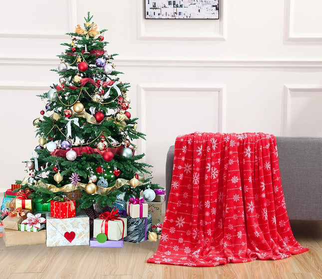 Luxury Velvet Christmas Fleece Blanket – 50x60" Snowflake Cozy Throw