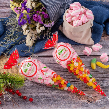 100PCS Clear Christmas Cone Bags – Popcorn, Candy & Festival Favor Supplies