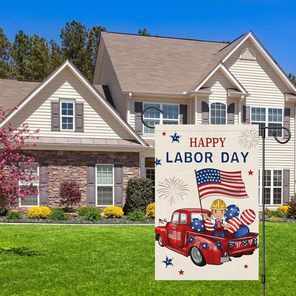 Happy Labor Day Garden Flag 12x18 Double Sided Burlap American Flag Only
