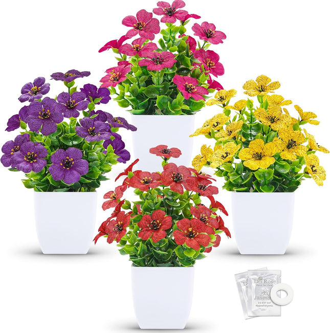 4-Pack Artificial Flowers with Fragrance Tablets – Desk, Bathroom & Bedroom Decor