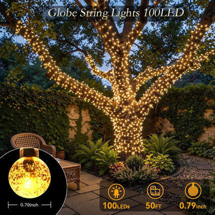 50FT Globe String Lights, 100 LED USB Fairy Lights, 11 Modes, Warm White & Multicolor