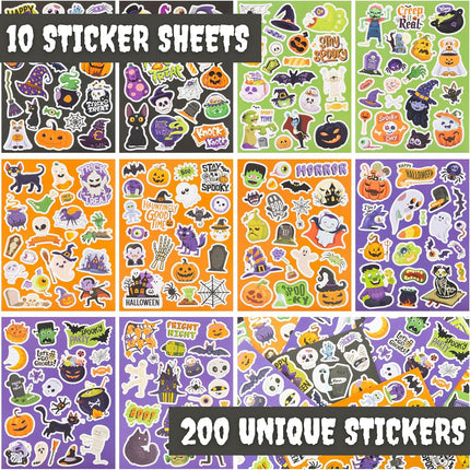 200-Piece Halloween Stickers for Kids, Spooky Party Favors, Crafts & Trick-or-Treat Bags
