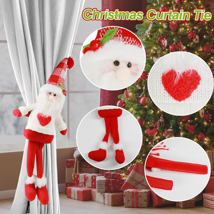 2 Pcs Christmas Curtain Tiebacks – Santa & Snowman Holders for Holiday Decor