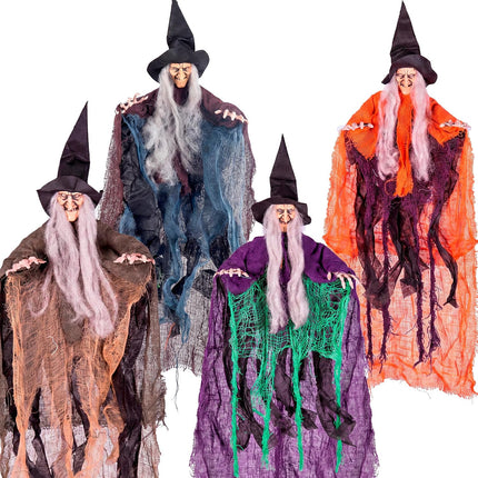 4-Piece 19.6in Hanging Witch Halloween Decorations, Flying Haunted House Yard Decor