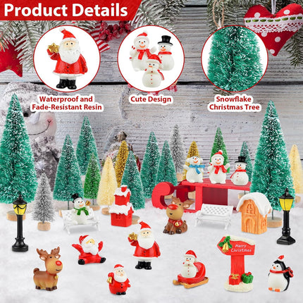 35 PCS Mini Christmas Figurines Trees Snowman Santa Claus Xmas Village Decor