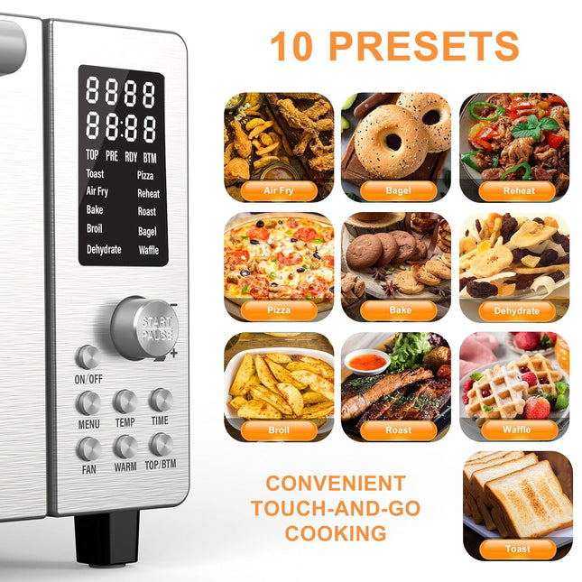 Bravo 10 in 1 Air Fryer Toaster Oven 21Qt Countertop Convection Stainless