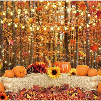Autumn Photography Backdrop 7x5ft – Forest, Leaves, Pumpkin Decor