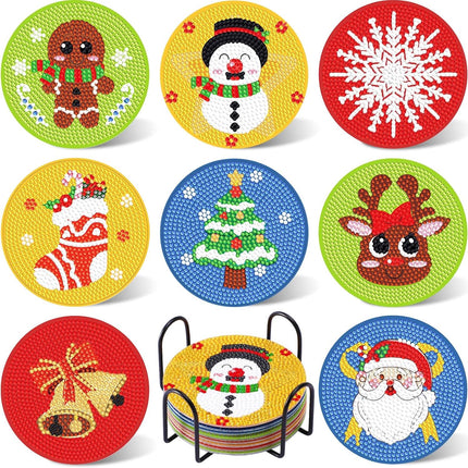 8 PCS Christmas Diamond Art Coasters with Holder DIY Craft Kit for Adults & Kids
