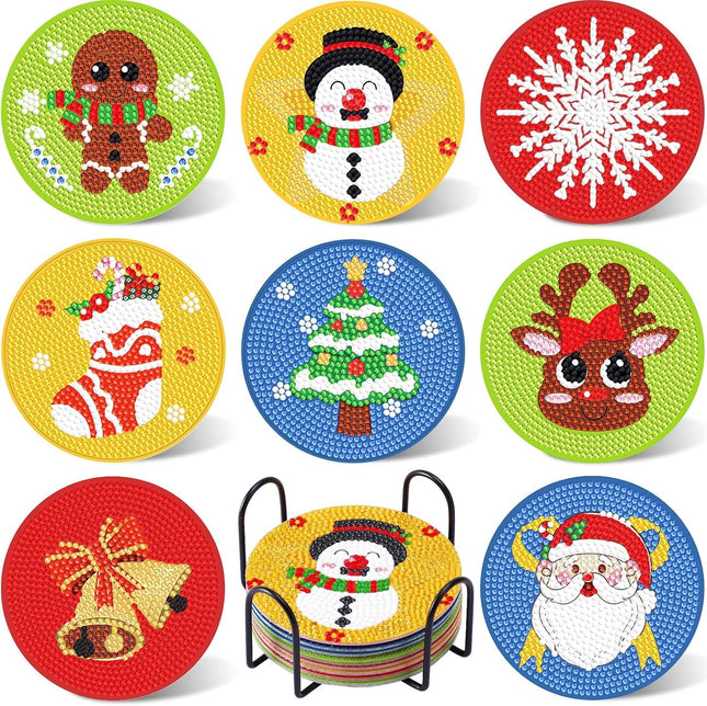 8 PCS Christmas Diamond Art Coasters with Holder DIY Craft Kit for Adults & Kids