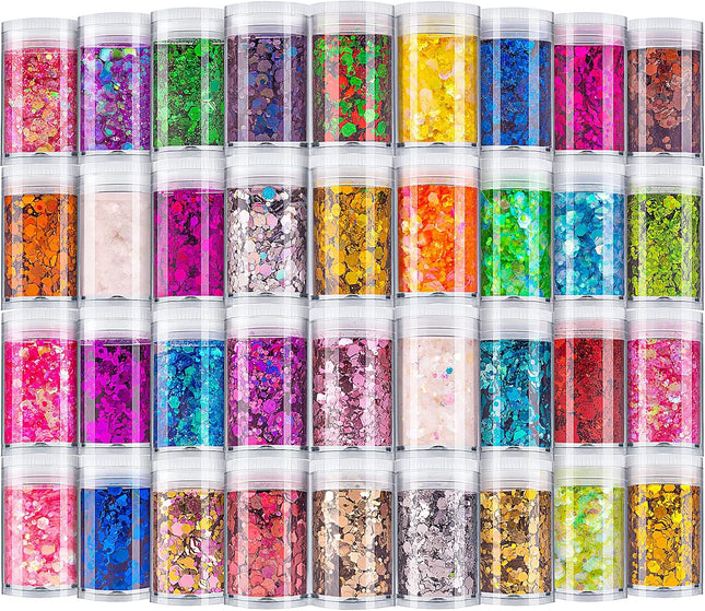 36 Colors Chunky Craft Glitter Set, Sparkling Glitter Flakes for Resin, Nails and DIY Crafts