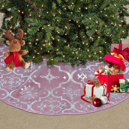 Rose Pink Christmas Tree Skirt with Stocking – Elegant Xmas Tree Decoration Set