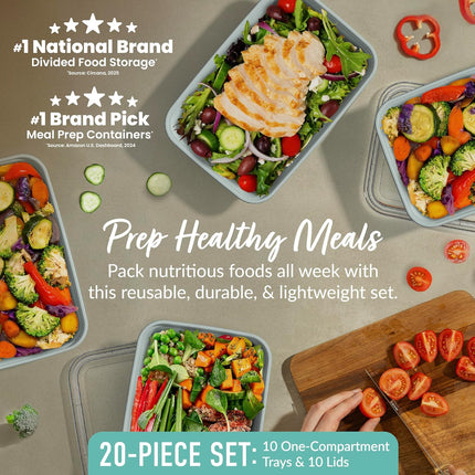 20-Piece Reusable Meal Prep Containers – 1-Compartment, Mint, BPA-Free