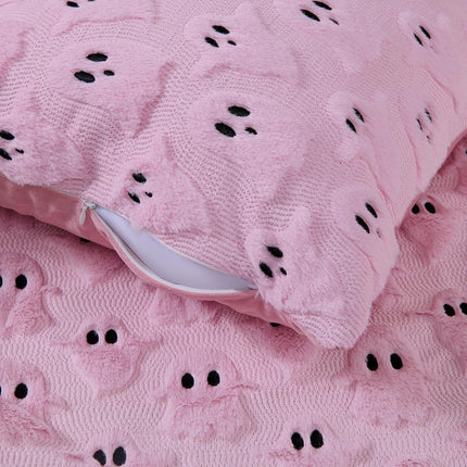 2-Pack Pink Halloween Ghost Pillow Covers 18x18in, Soft Plush Faux Fur Decor