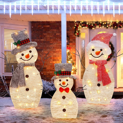 Christmas Lighted Snowman Family – 60 LED Lights, Collapsible Outdoor Decor
