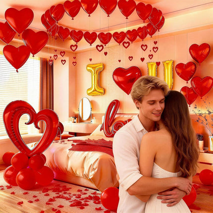 Happy Valentine’s & Anniversary Balloon Set: ‘I Love You’ & Big Heart Foil Balloon