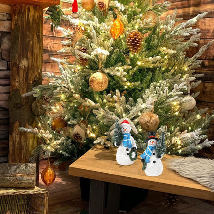 Snowman Figurines with Lighted Tree & Wreath – 5" Holiday Decorations, 2PCS