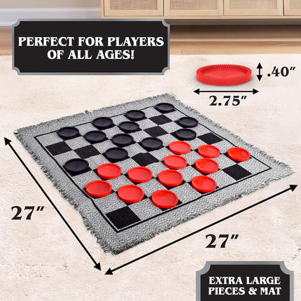 Giant Checkers and Tic Tac Toe Board Game Set Indoor Outdoor Family Game
