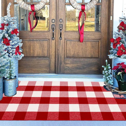 Christmas Entryway Rug – 24"x51" Buffalo Plaid, Machine Washable, Indoor Outdoor