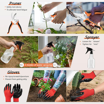 11Pcs Garden Tools Set with Tote Bag, Repotting Mat, Trowel, Rake & Pruner