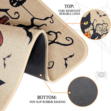 Halloween Welcome Mat 17x26.8in, Ghost Cat Pumpkin Design, Non-Slip Entryway Rug