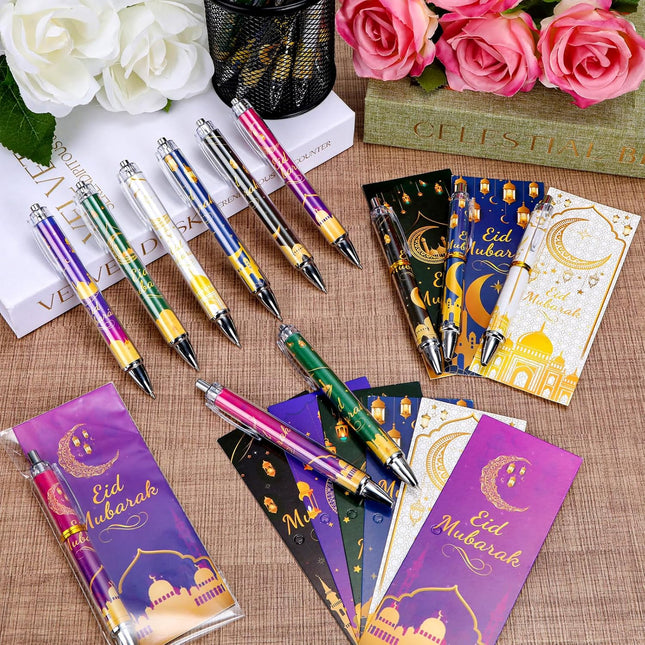 24-Piece Eid Mubarak Gift Set: Retractable Pens, Cards & Gift Bags for Ramadan Parties