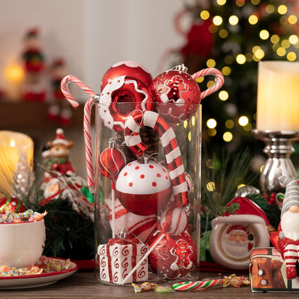 80-Piece Xmas Ball Ornaments – Red & White Candy Cane Tree Decorations, Bulk Set