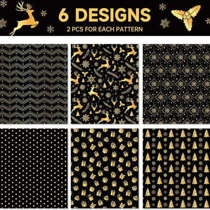 12 Sheets Christmas Wrapping Paper – 20x27" Black Gift Wrap for DIY Crafts