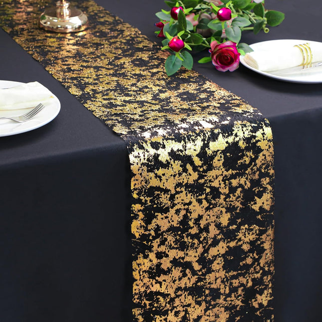 2 Pack Black & Gold Table Runner 11x108 – Glitter Foil Party Decor