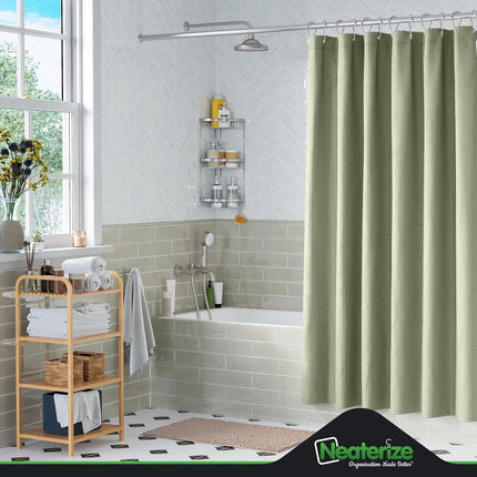 Sage Green Waffle Shower Curtain – Hotel Style, 72x72 Inch Bathroom Curtain