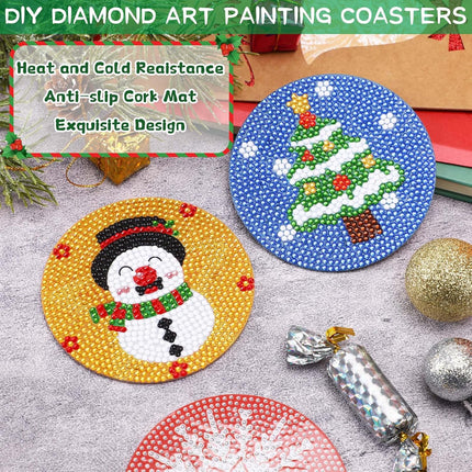 8 PCS Christmas Diamond Art Coasters with Holder DIY Craft Kit for Adults & Kids