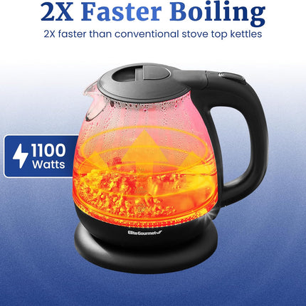 Elite Gourmet 1L BPA-Free Glass Electric Kettle 1100W Blue LED EKT1001