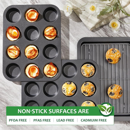 2 Pack 12 Cup Muffin Pan Nonstick Cupcake Baking Tray Dark Grey Bakeware