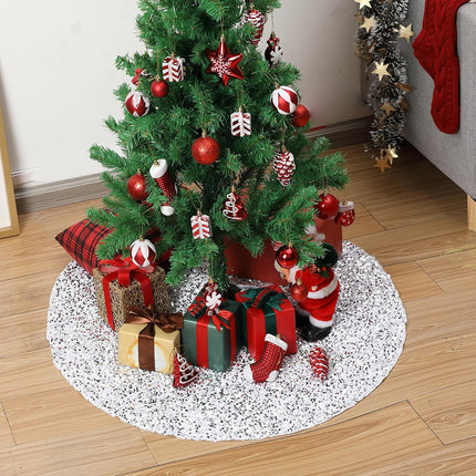 48 Inch Silver Christmas Tree Skirt Sequin Xmas Tree Floor Cover