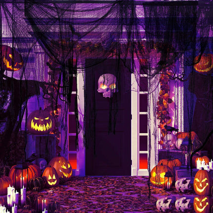 9-Piece Halloween Creepy Cloth Set, 78x33in Spider Web Gauze with 4 Spiders