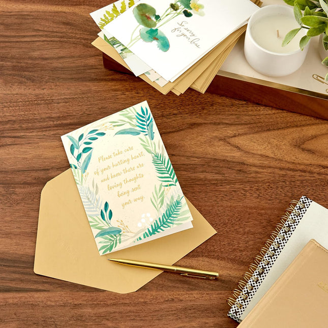 12-Pack Sympathy Cards with Envelopes, Watercolor Greenery Condolence Cards Assortment
