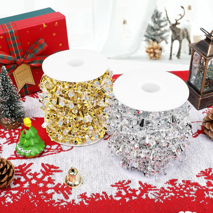 33ft Silver Christmas Tree Bead Garland – Clear Iridescent Twist String Decoration