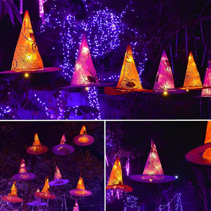 6-Piece Lighted Halloween Witch Hats, 14FT String Lights, 8 Modes & Timer