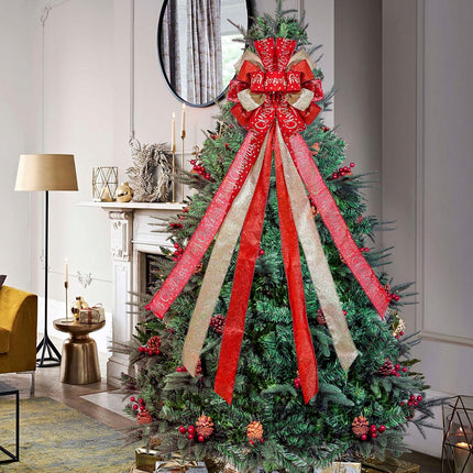 Christmas Tree Wreath Bow – Large Red 45"x13" Rustic Holiday Decoration