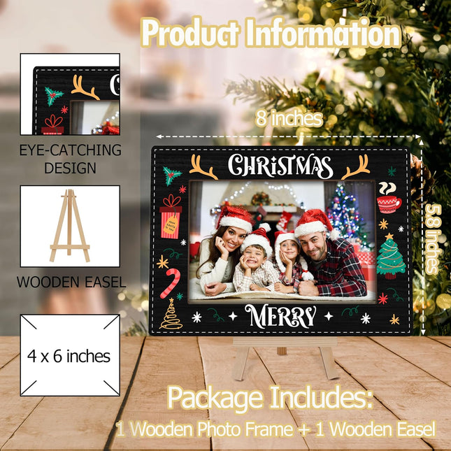 Merry Christmas Wooden 4x6 Photo Frame with Tree Design for Holiday Decor