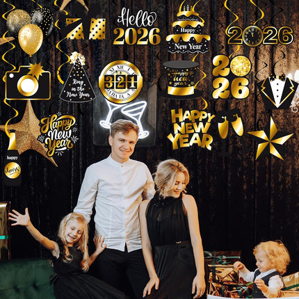 23-Piece 2026 New Year Hanging Decorations – Swirls & Streamers for Party