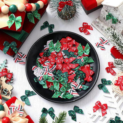150PCS Christmas Mini Bows – Tiny Twist Tie Bows for DIY Crafts, Sewing, and Party Decor