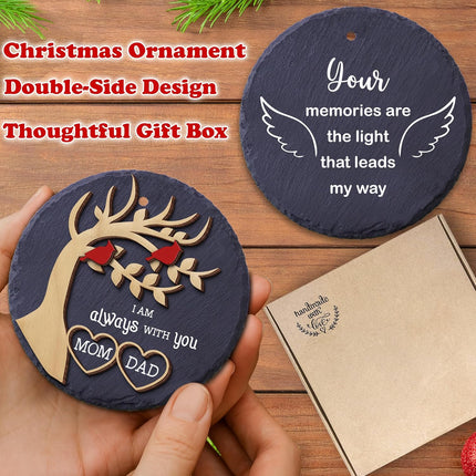 4-Inch Memorial Christmas Ornament – Wooden & Stone Sympathy Keepsake for Loss of Mom/Dad