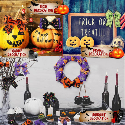 6-Roll Halloween Wired Ribbon, 30 Yards, 2.5in Witch Hat Bat Pumpkin Skull Print