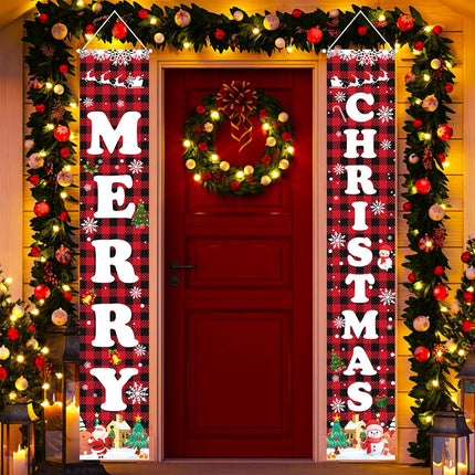 Christmas Welcome Banner Red & Black Buffalo Plaid Porch Door Sign