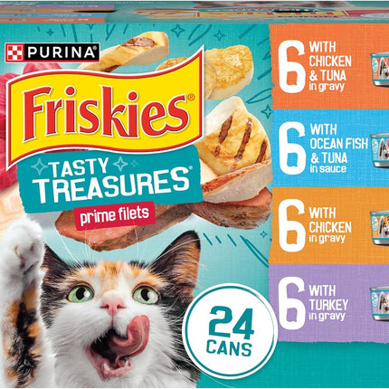 24-Pack Wet Cat Food – Tasty Treasures Prime Filets with Chicken, Tuna & Fish