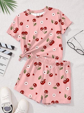 Girls Summer 2 Piece Outfit Set Short Sleeve T-Shirt & Shorts Clothes for Kids 4-13 Years